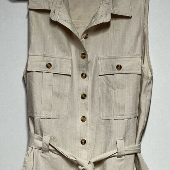 New Unworn Kittenish Cream Cotton Utility Sleeveless Romper Sz S - Picture 11 of 12